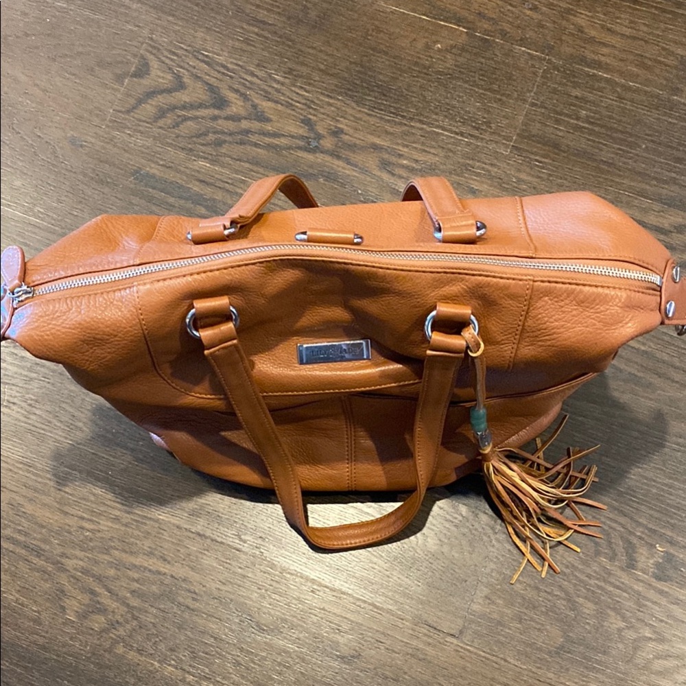 Tan Leather Tote with Tassel Detail